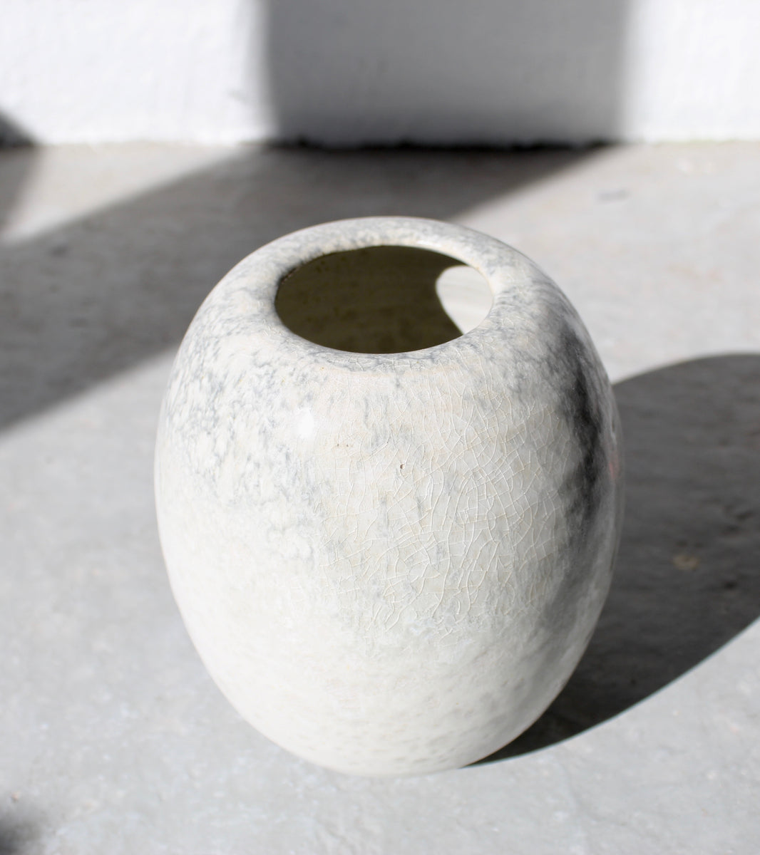 Short Egg Shaped Vase <br> Silver Glaze