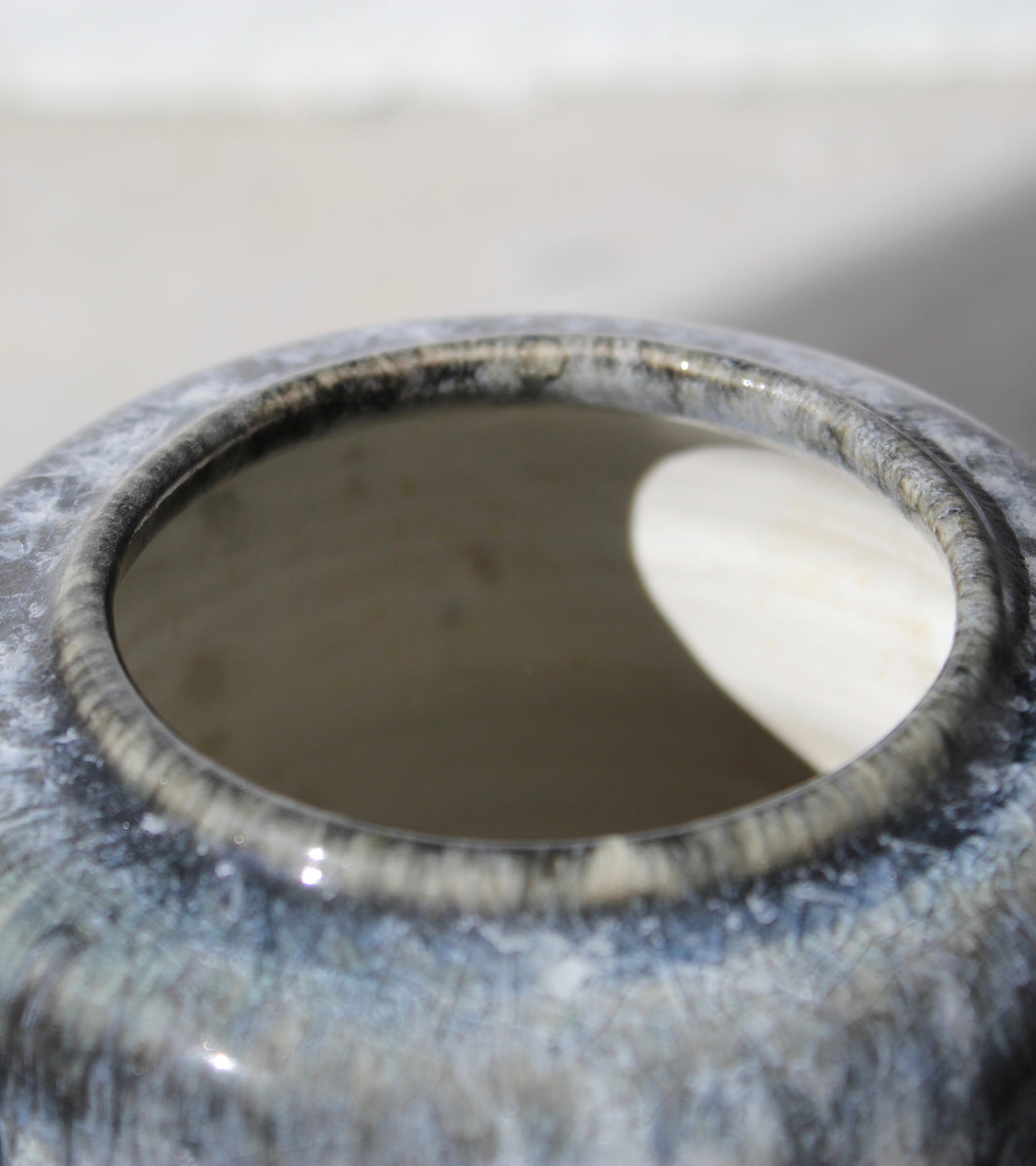 Short Necked Flask Vase <br> Grey Blue Glaze