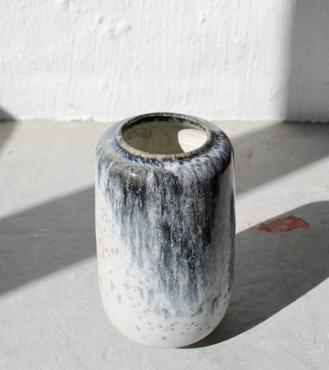 Short Necked Flask Vase <br> Grey Blue Glaze