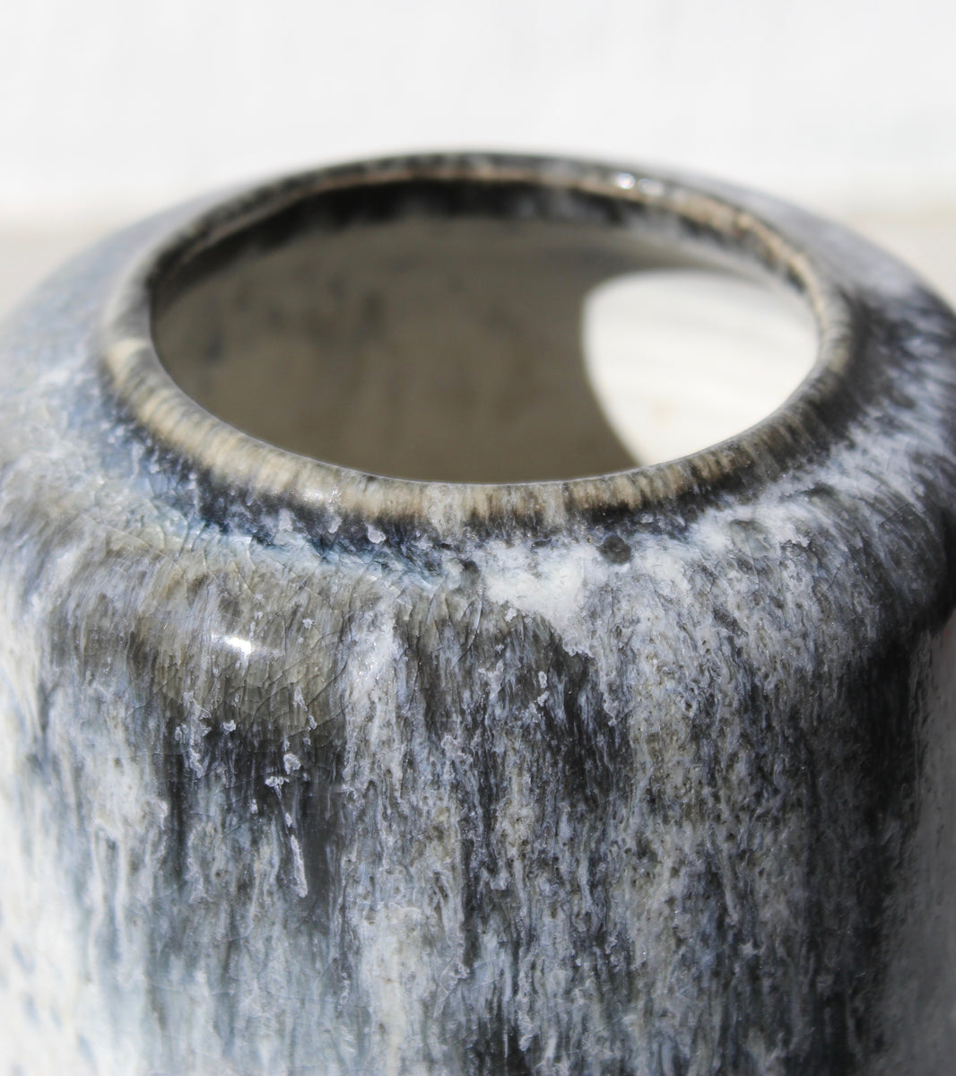 Short Necked Flask Vase <br> Grey Blue Glaze