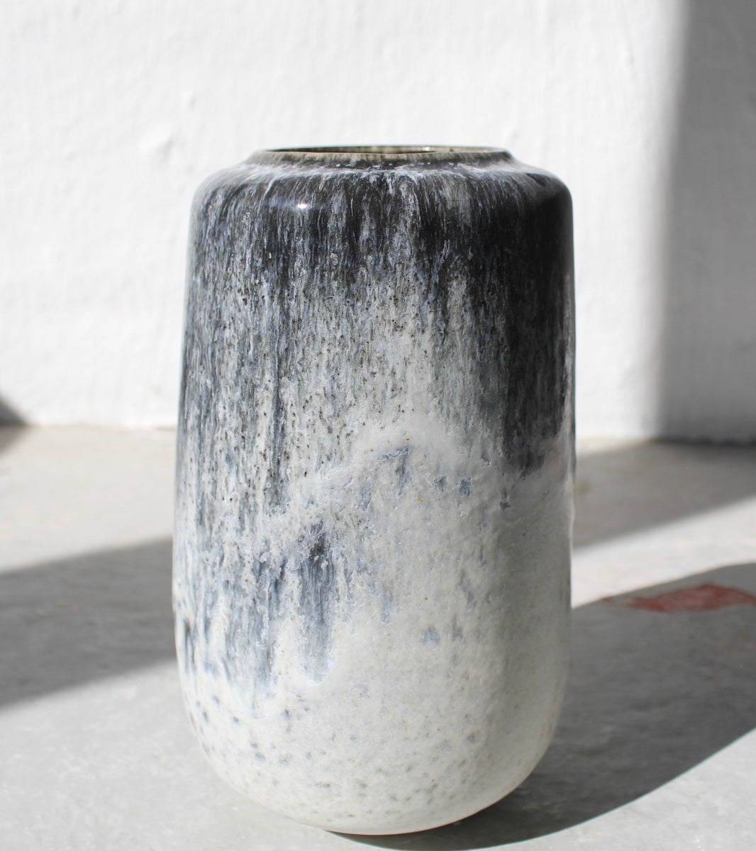 Short Necked Flask Vase <br> Grey Blue Glaze