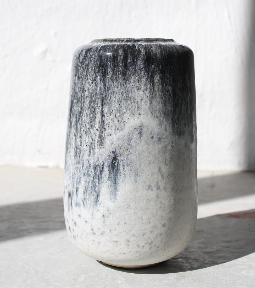 Short Necked Flask Vase <br> Grey Blue Glaze