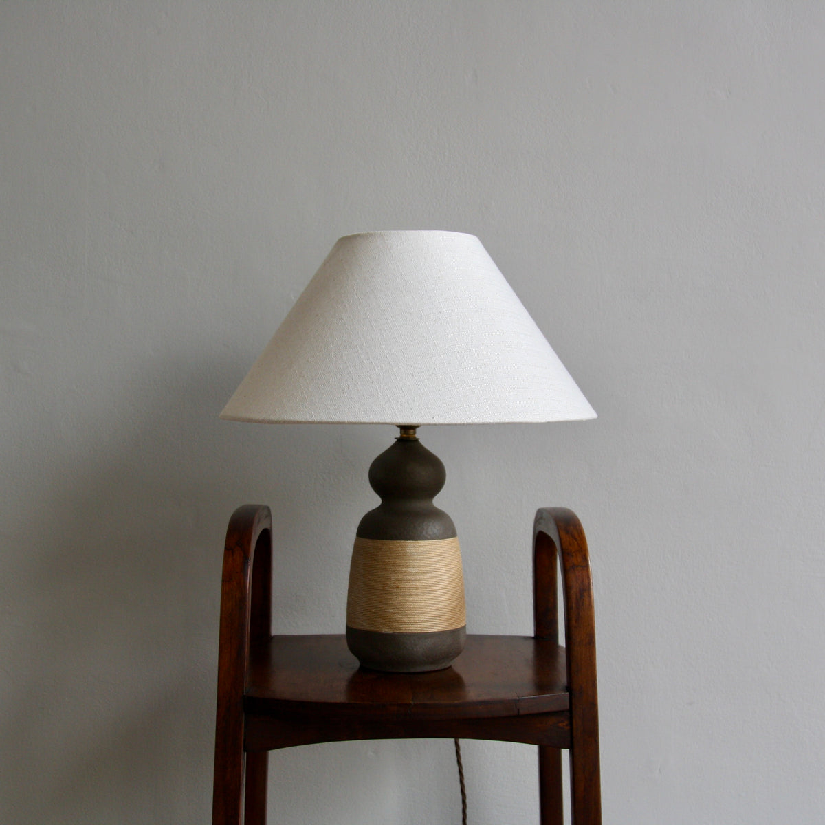 Gourd-Like Ceramic & Rope Table Lamp / Denmark, 1950s