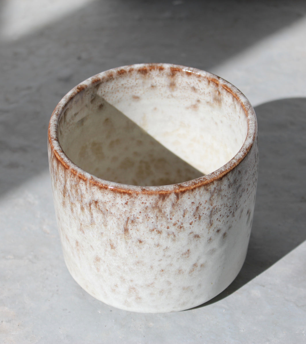 Small Brush Pot Vase <br> White & Mauve Glaze