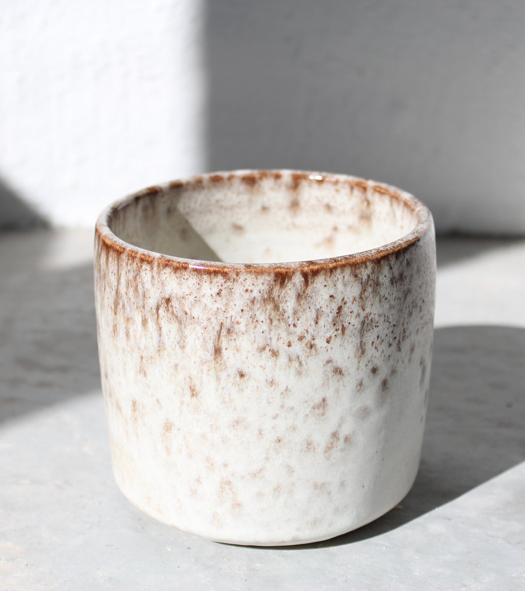 Small Brush Pot Vase <br> White & Mauve Glaze