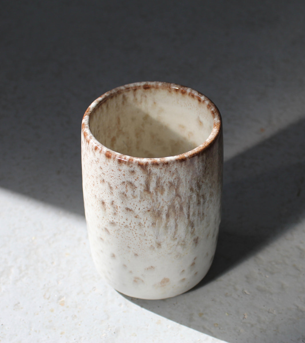 Brush Pot Vase / White & Mauve Glaze
