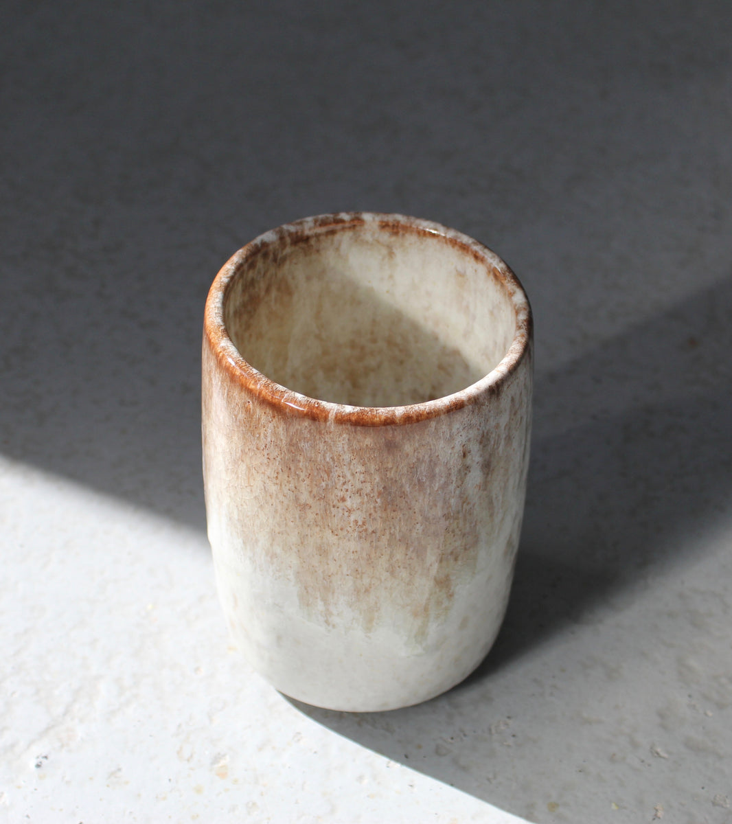 Brush Pot Vase / White & Mauve Glaze
