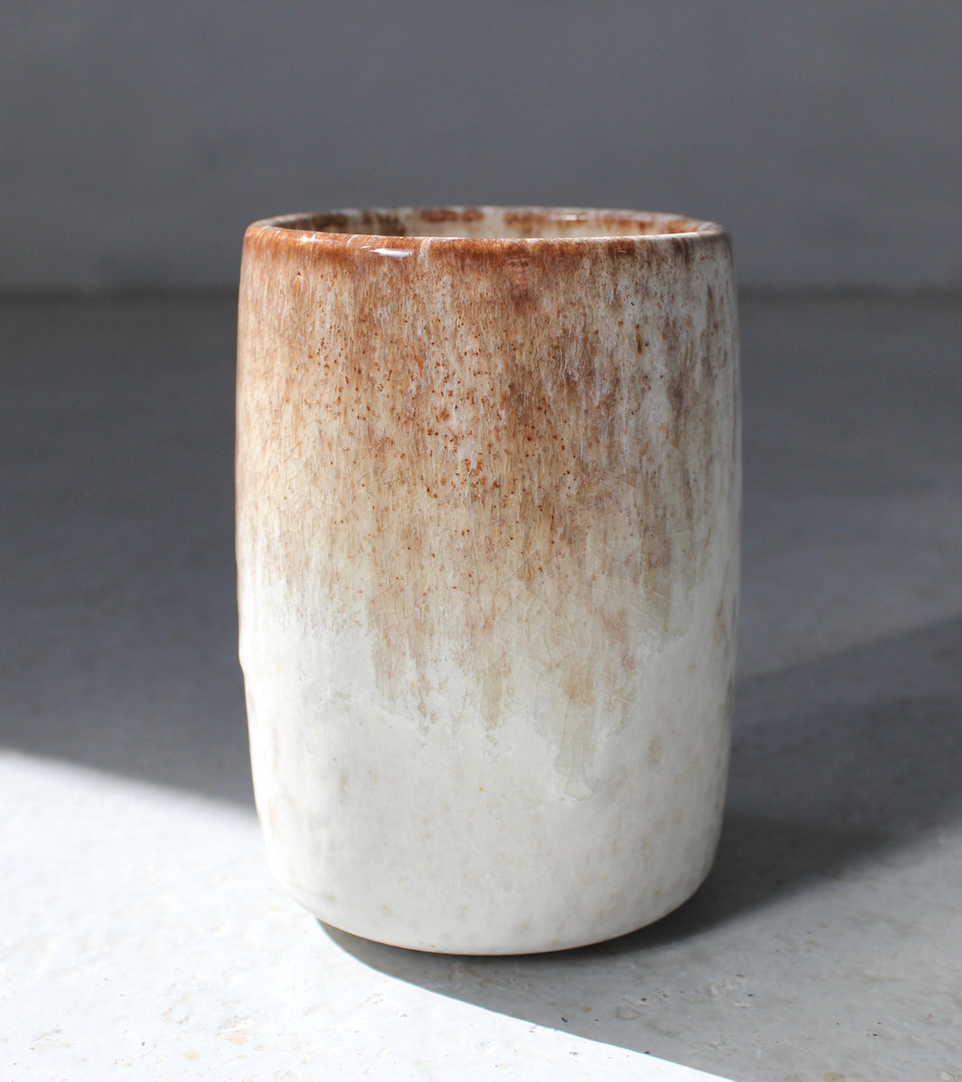 Brush Pot Vase / White & Mauve Glaze