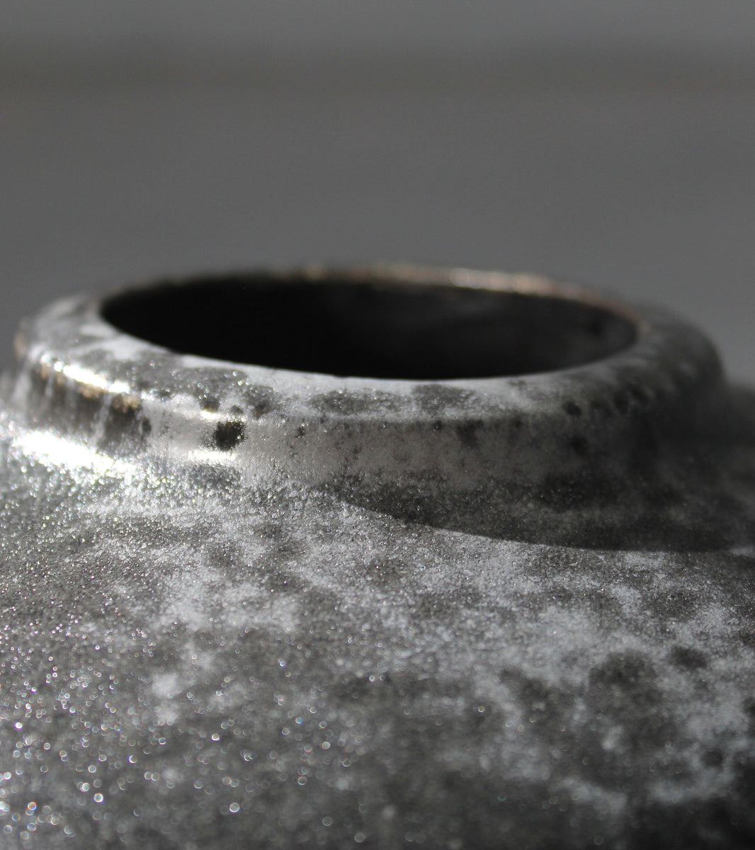 Short Necked Squat Onion Bottle <br> Black Glaze
