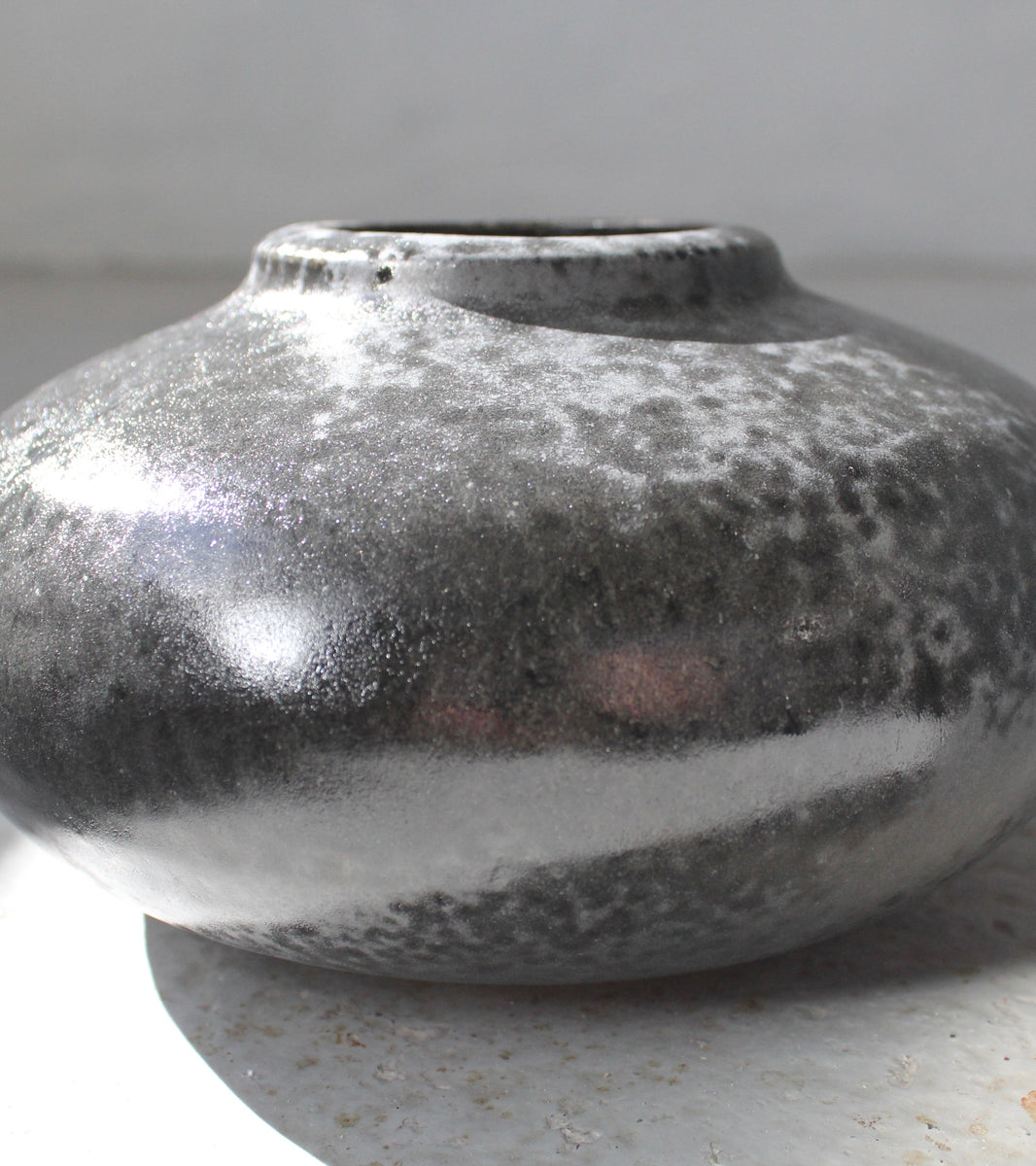 Short Necked Squat Onion Bottle <br> Black Glaze