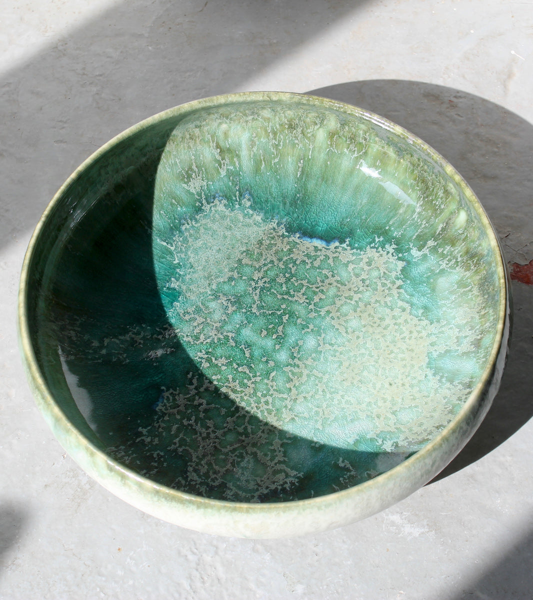 Very Large Shallow Bowl <br> Green Glaze