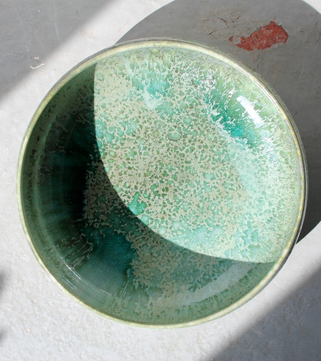 Very Large Shallow Bowl <br> Green Glaze