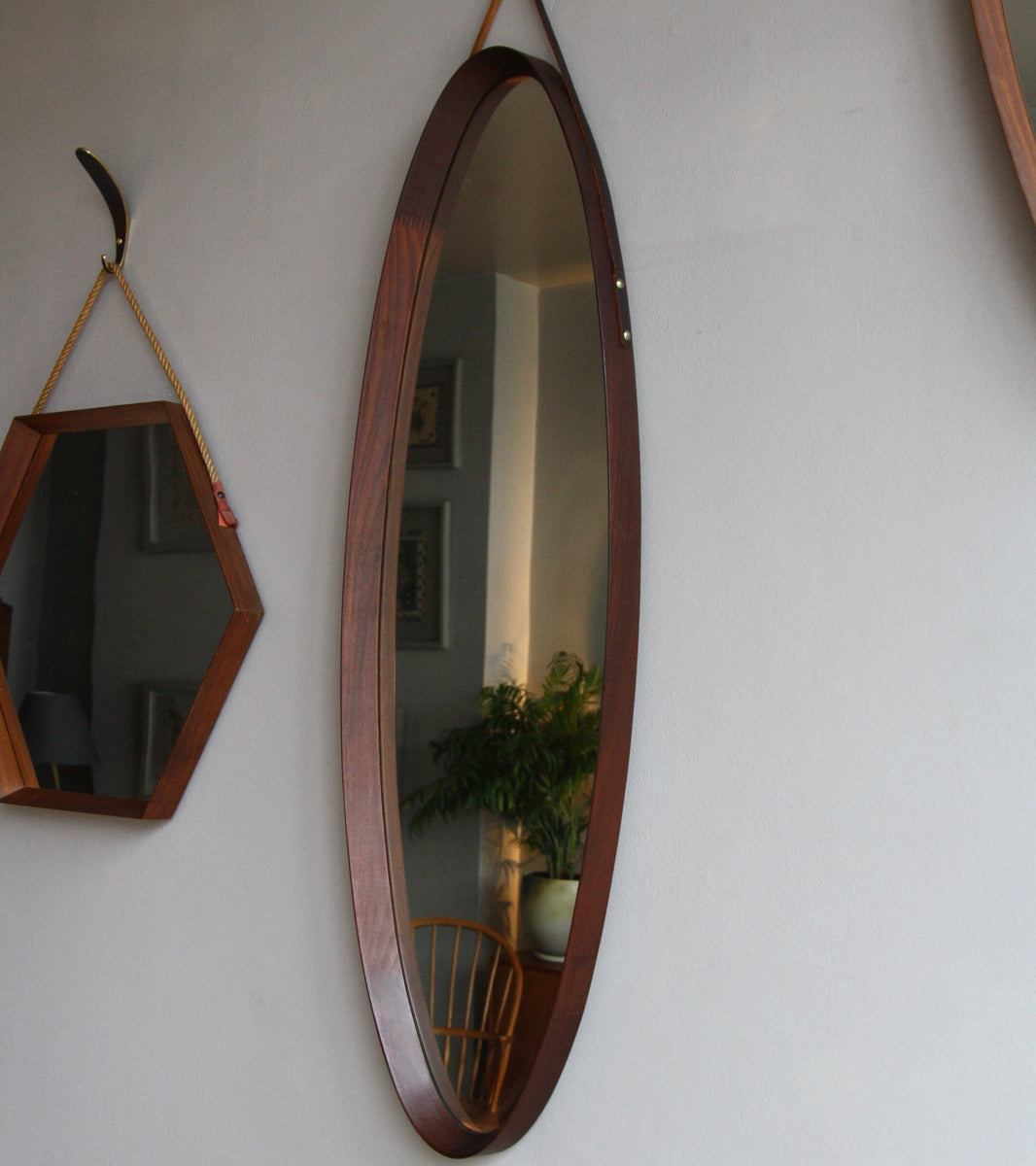 Large Oval Teak Mirror / Denmark C. 1950