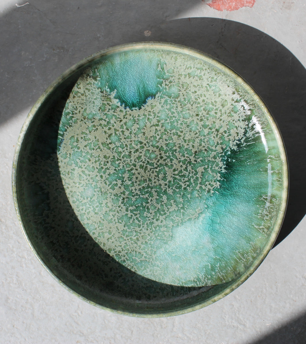 Very Large Shallow Bowl <br> Green Glaze