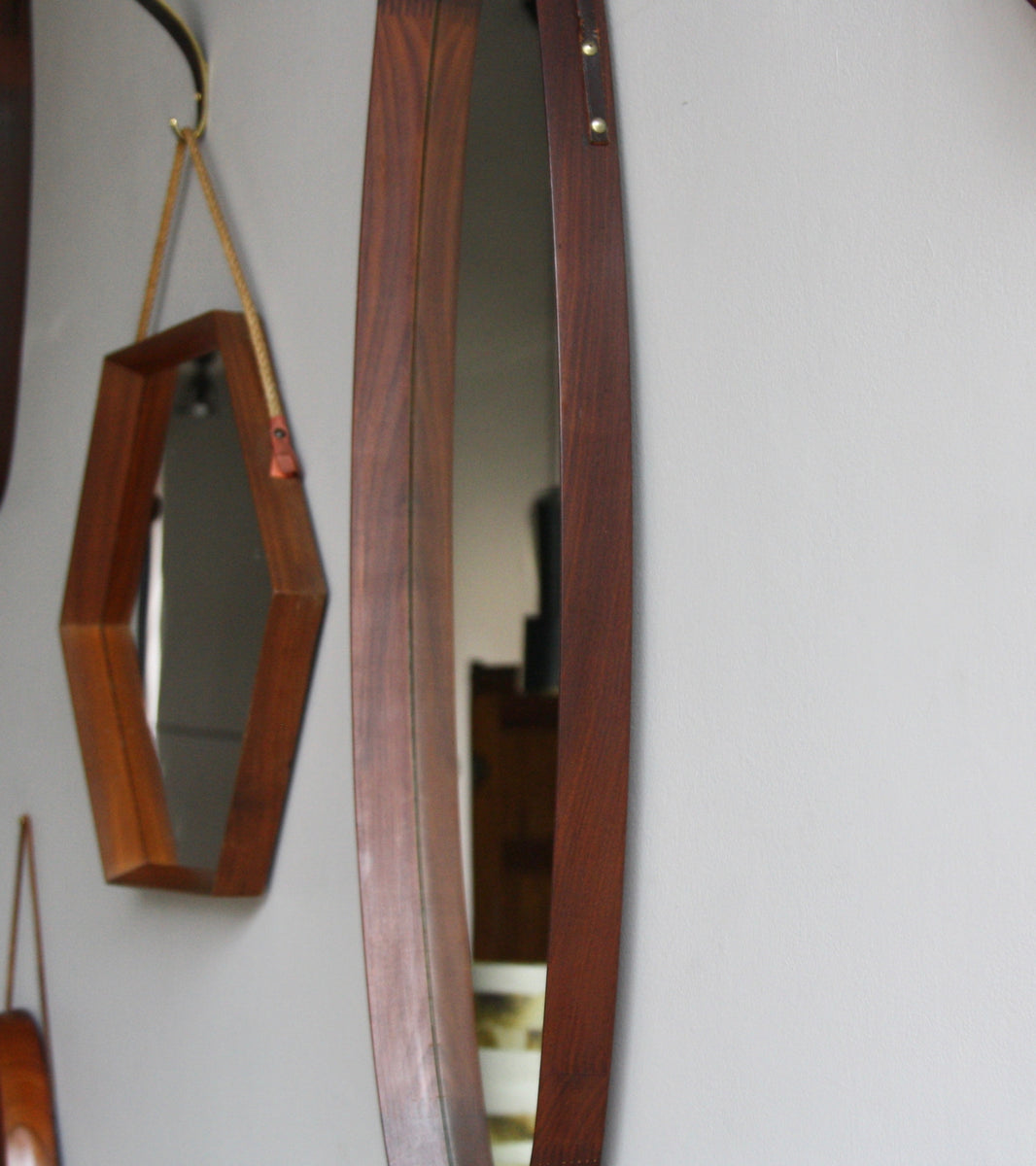 Large Oval Teak Mirror / Denmark C. 1950