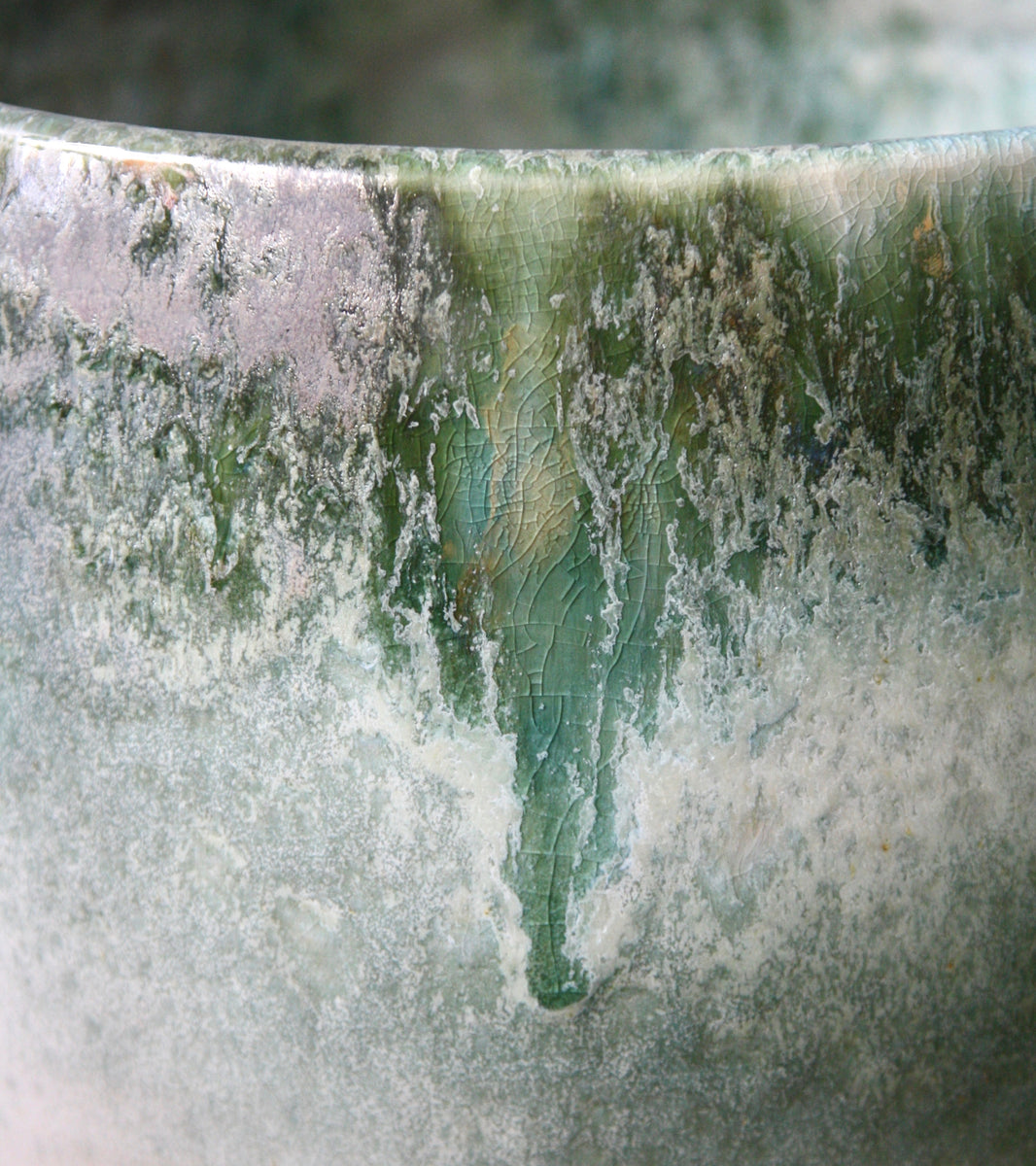 Medium Bell Shaped Planter / White & Green Glaze