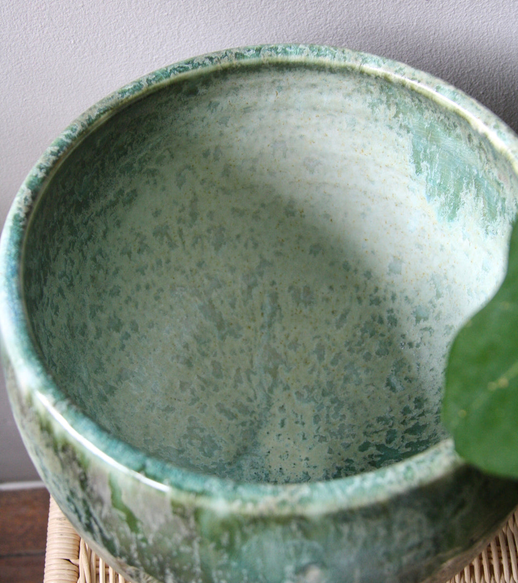 Medium Bell Shaped Planter / White & Green Glaze