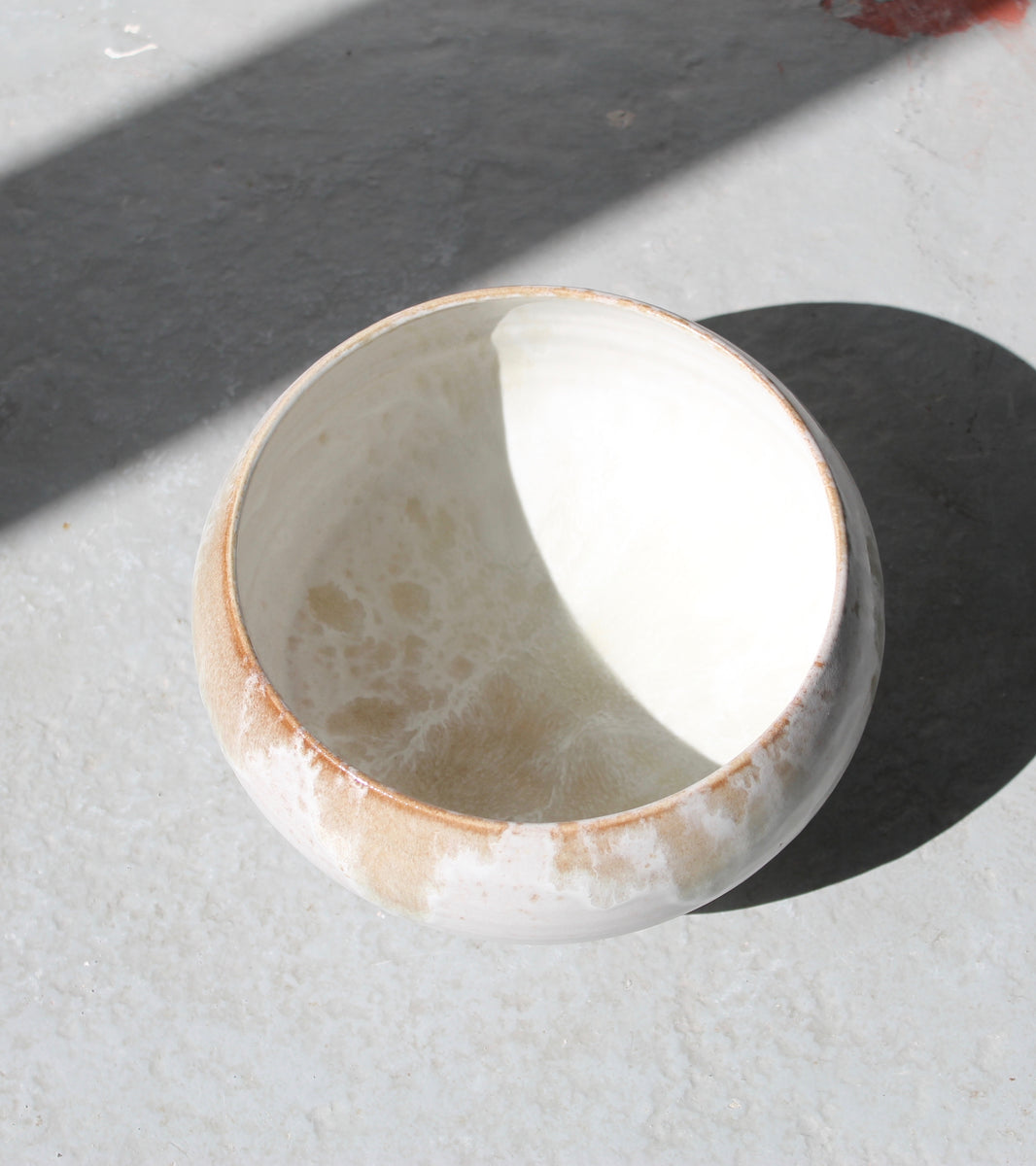 Small Cauldron Shaped Bowl <br> White & Mauve Glaze
