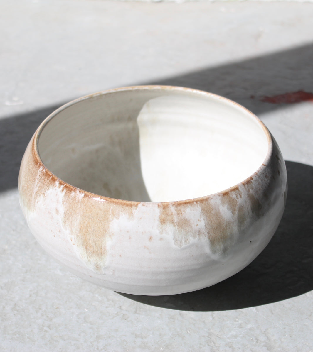 Small Cauldron Shaped Bowl <br> White & Mauve Glaze