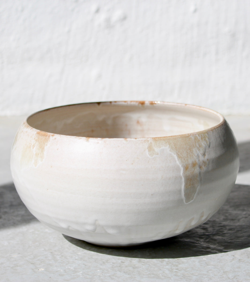 Small Cauldron Shaped Bowl <br> White & Mauve Glaze