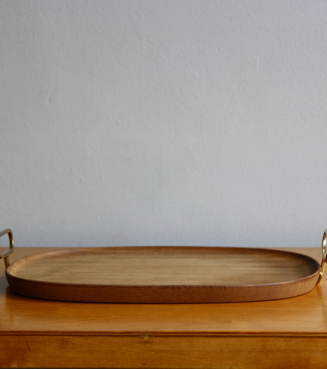 Large Oval Walnut & Brass Tray / Carl Auböck