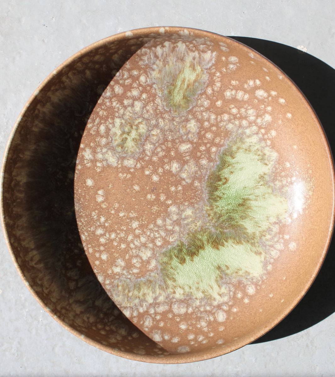 Very Large Shallow Bowl / Terracotta & Green Glaze