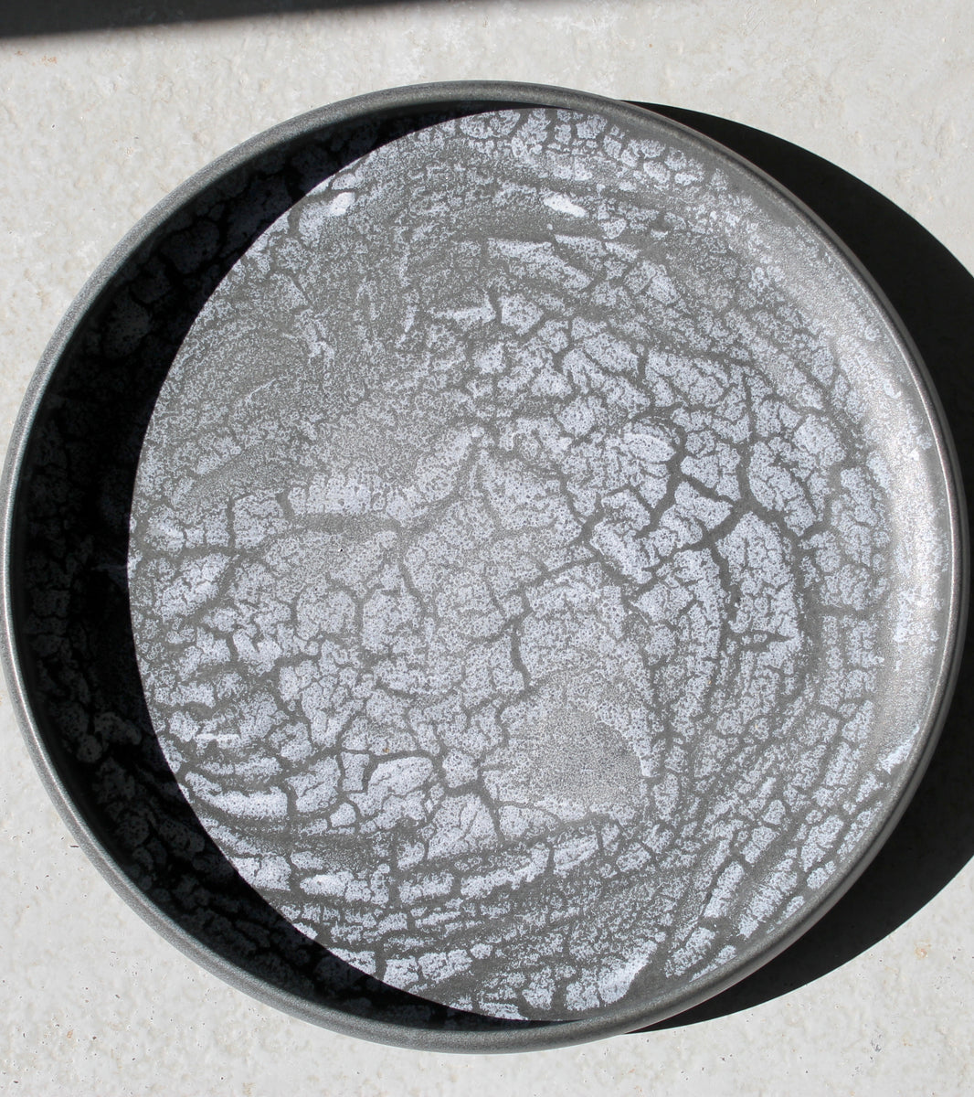 Massive Shallow Bowl / Black & White Glaze