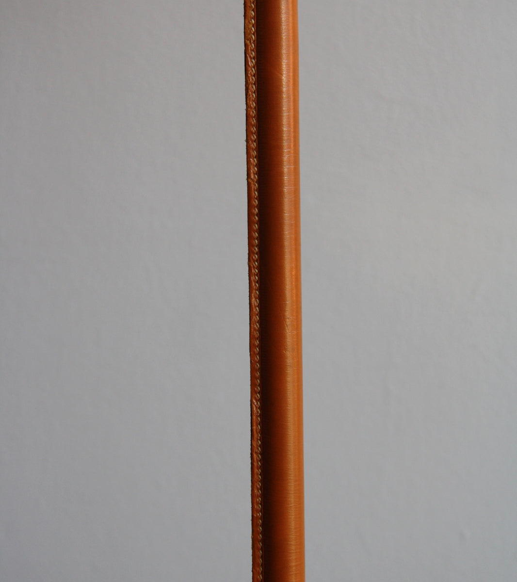 Brass & Tan Leather Floor Light, Denmark, Circa 1950
