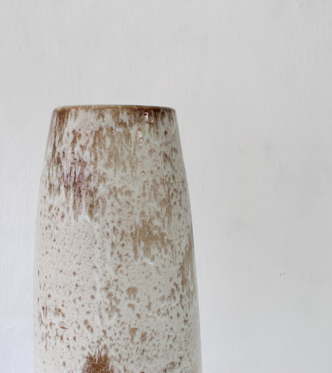 Very Large Slender Floor Vase <br> White & Mauve Glaze