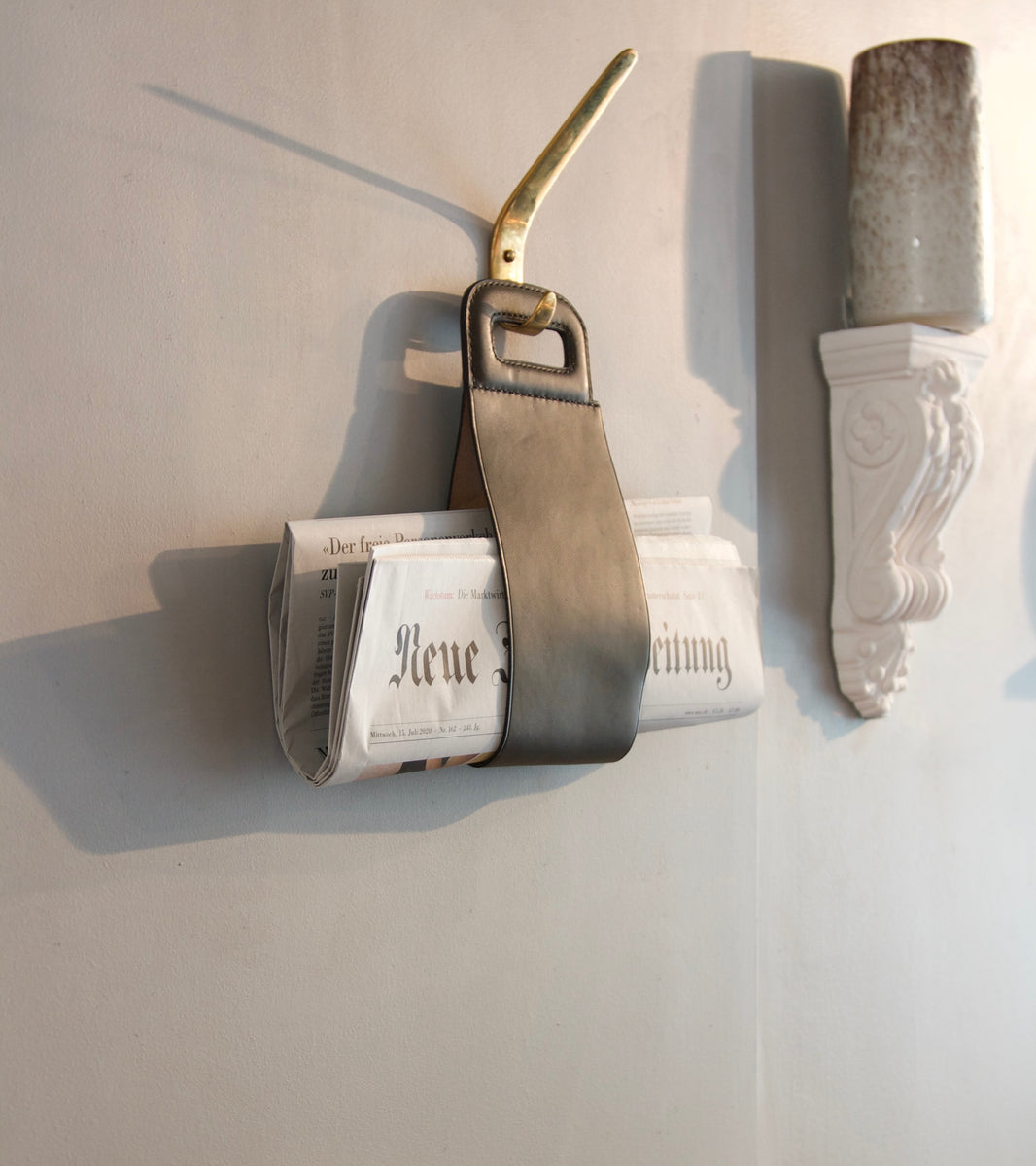 Green Leather Newspaper Carrier <BR> by Carl Auböck III