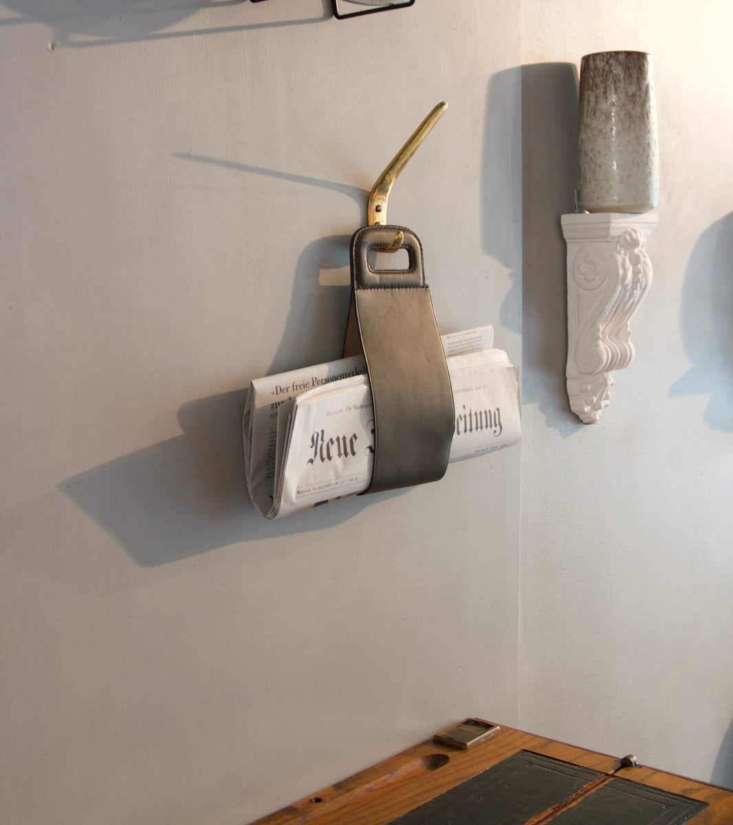 Green Leather Newspaper Carrier <BR> by Carl Auböck III