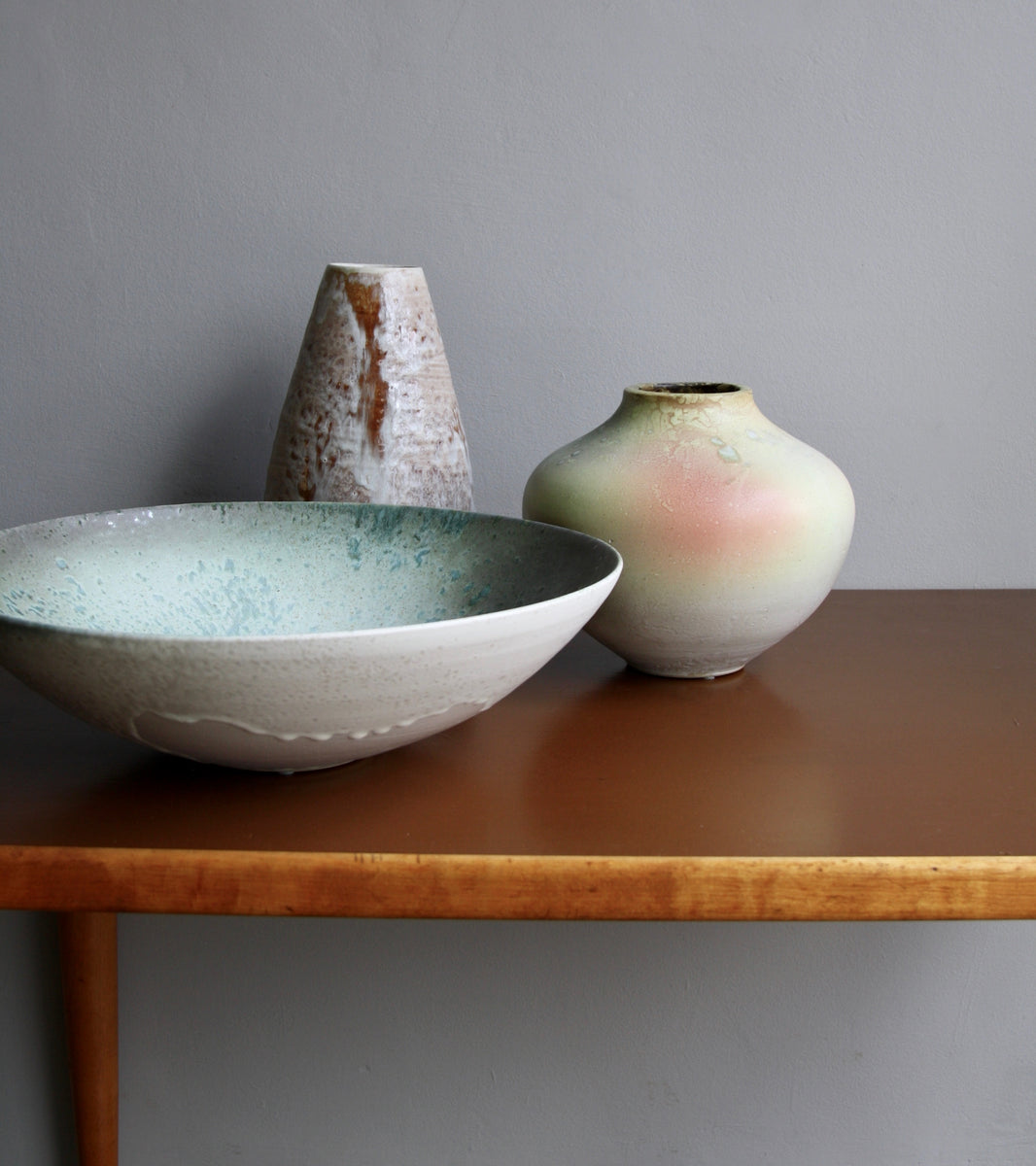 Massive Bowl / Turquoise, Green, Ombre, Grey Glaze