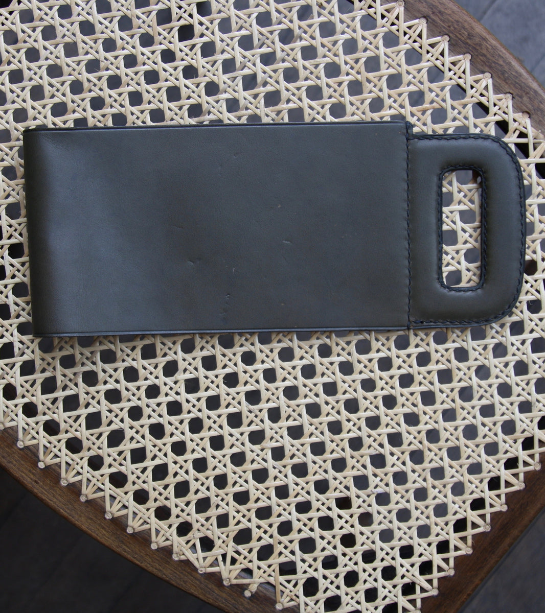 Green Leather Newspaper Carrier <BR> by Carl Auböck III
