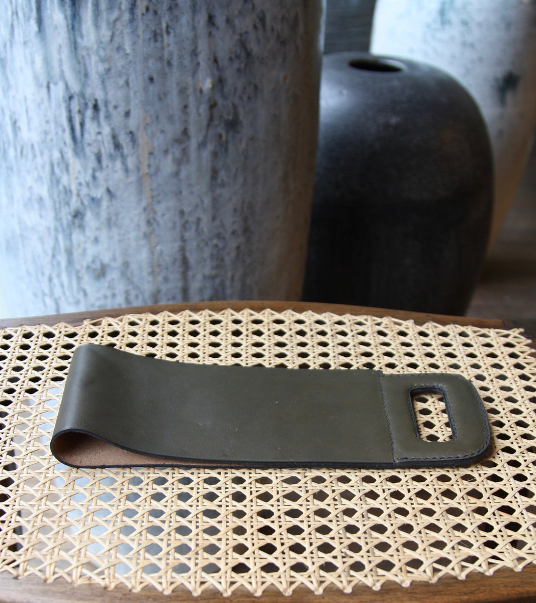 Green Leather Newspaper Carrier <BR> by Carl Auböck III