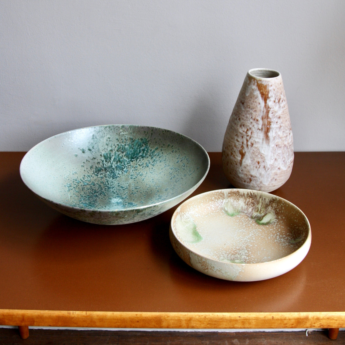 Massive Bowl / Turquoise, Green, Ombre, Grey Glaze