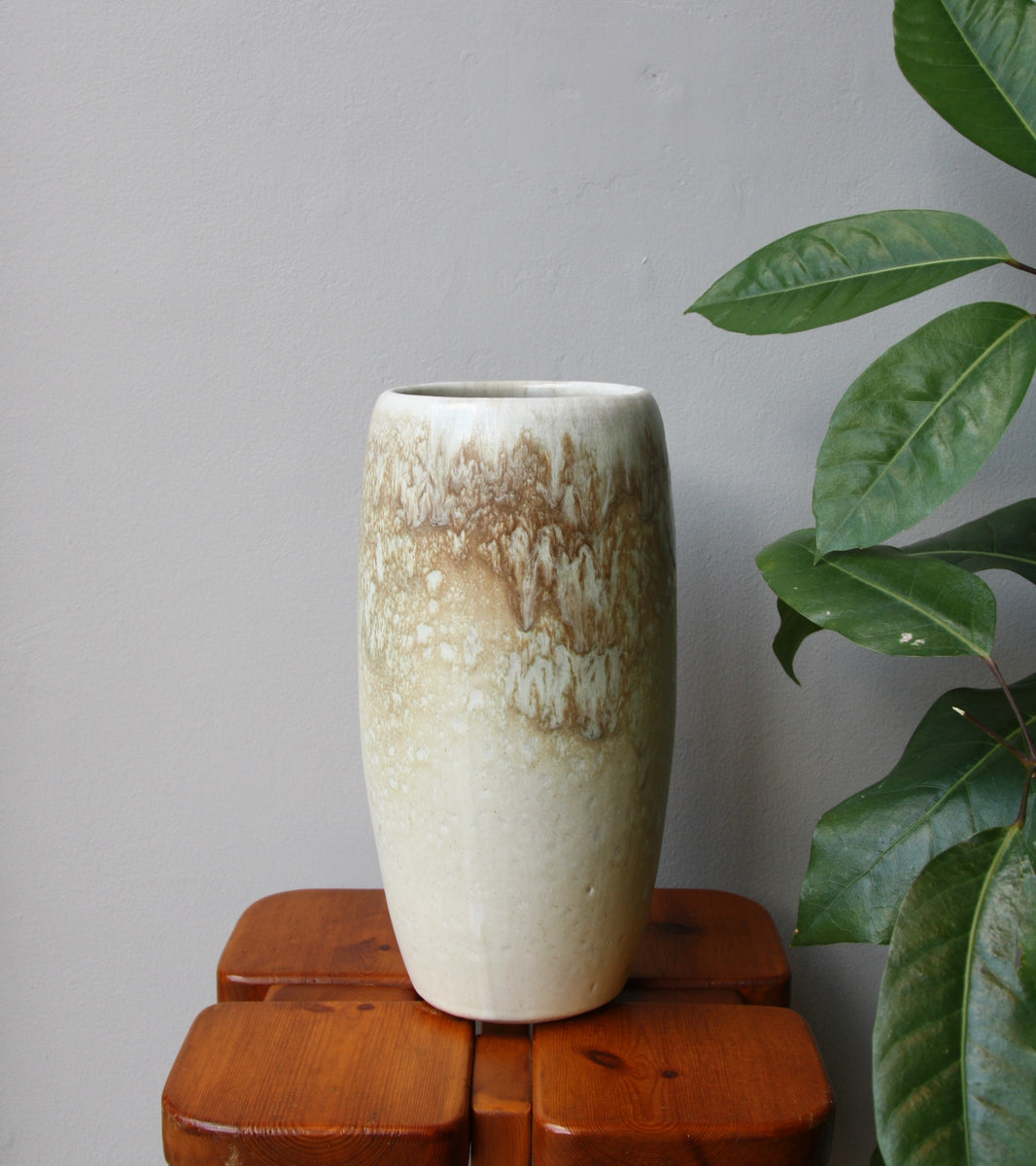 Tall Gently Curved Vase <br> Mauve & Sand Glaze