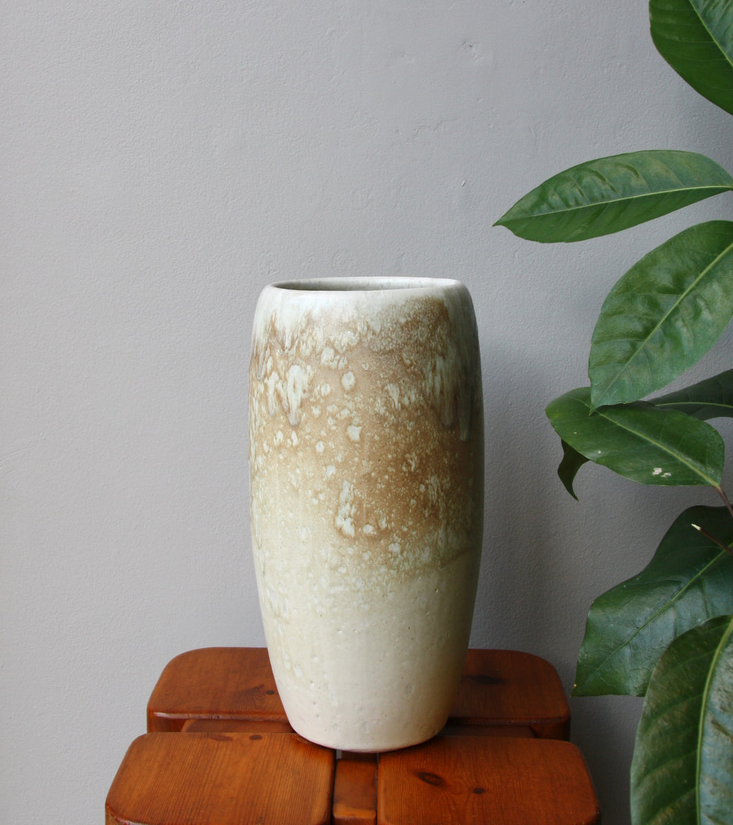 Tall Gently Curved Vase <br> Mauve & Sand Glaze