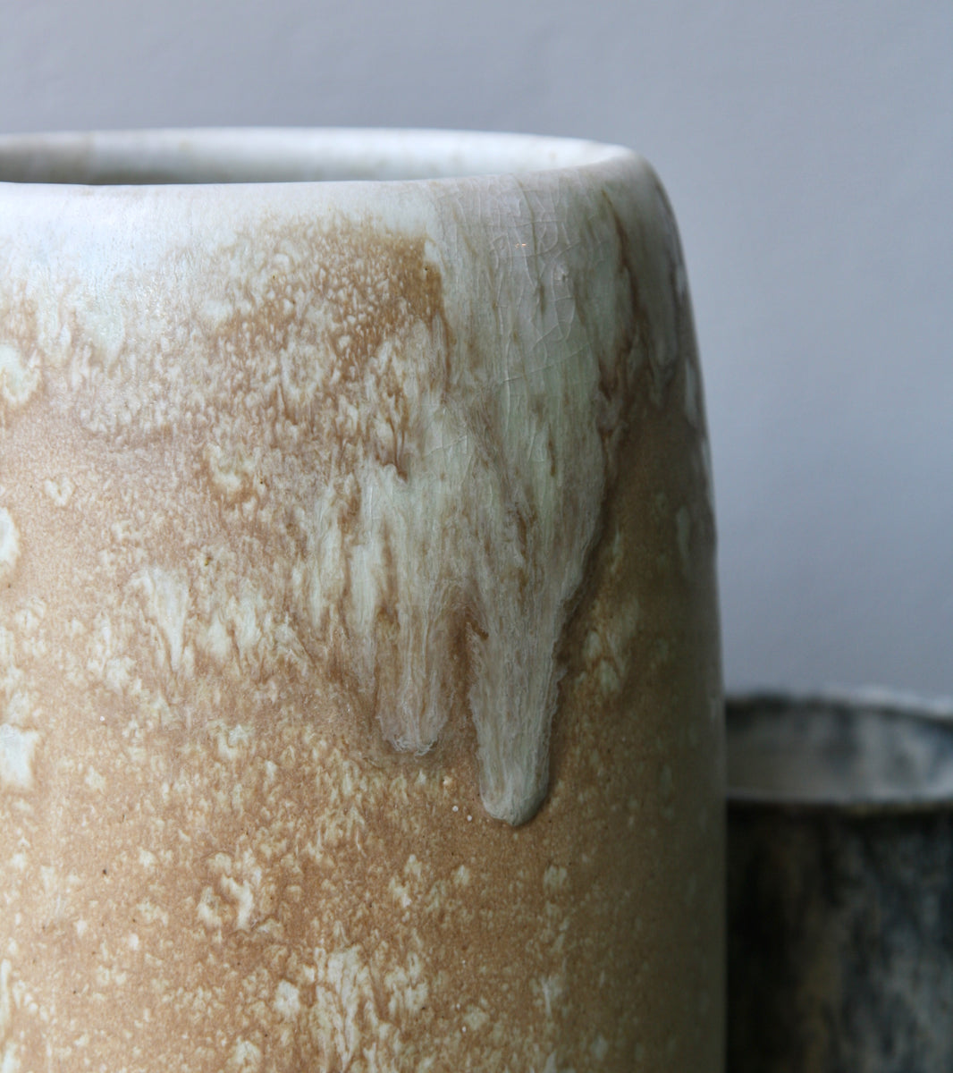 Tall Gently Curved Vase <br> Mauve & Sand Glaze