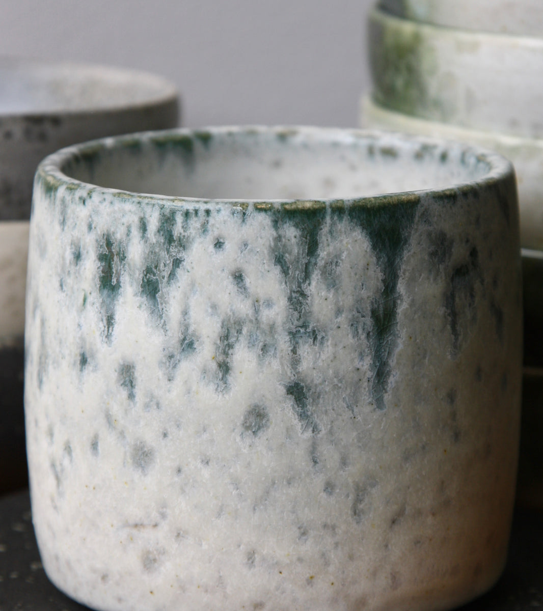 Short Brush Pot Vase <br> Peacock Blue Glaze