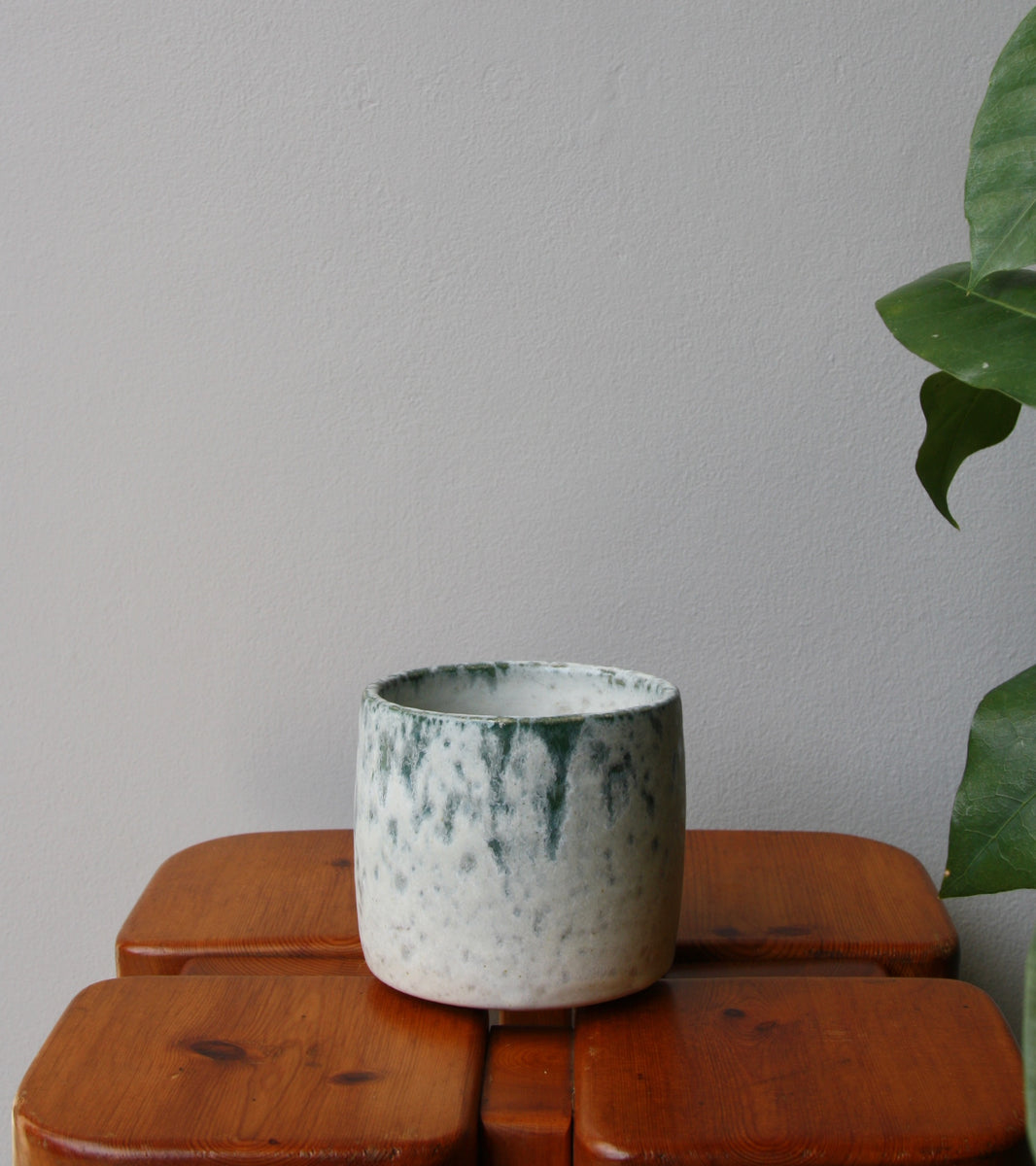Short Brush Pot Vase <br> Peacock Blue Glaze