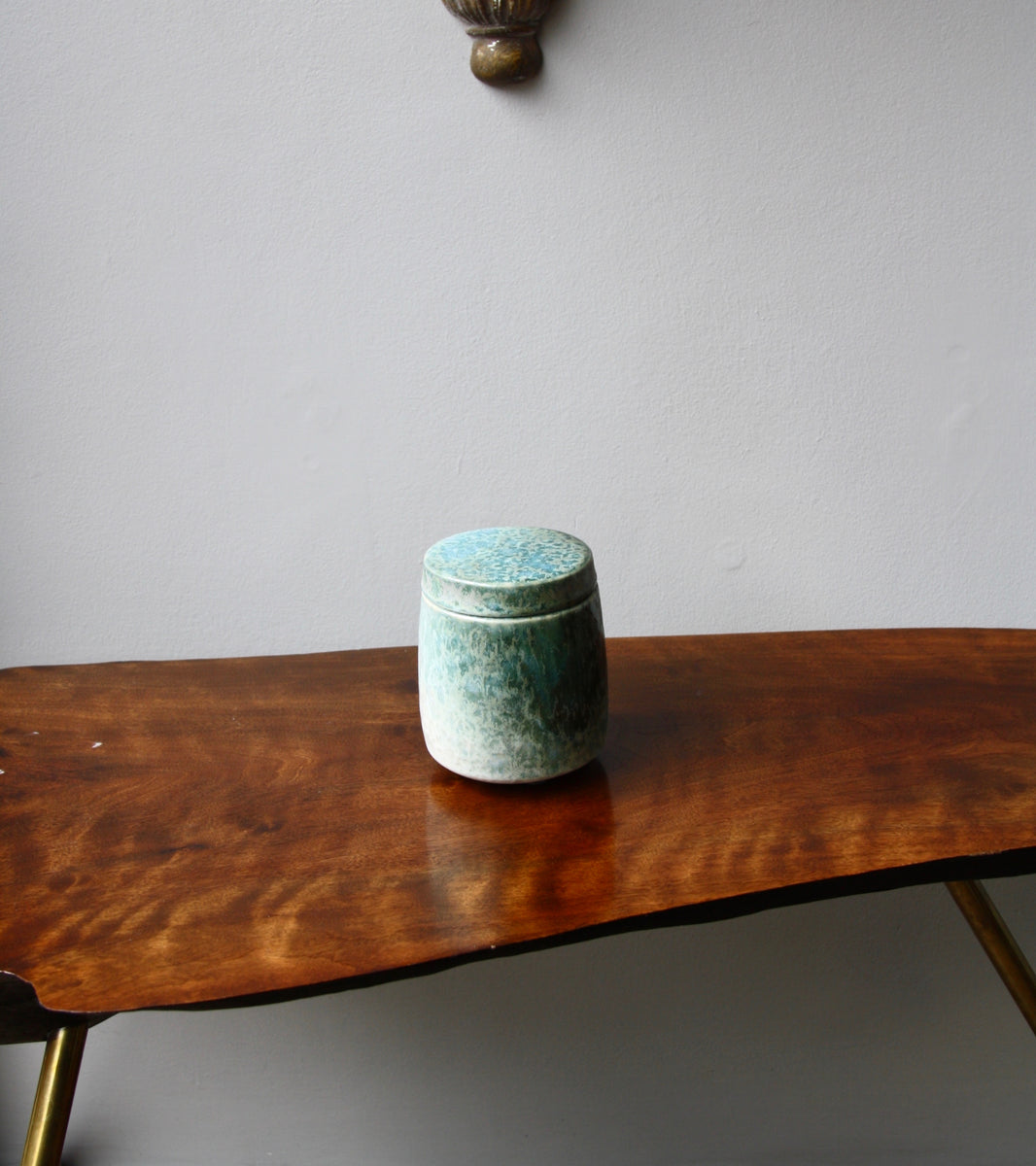 Small Lidded Jar / White & green glaze