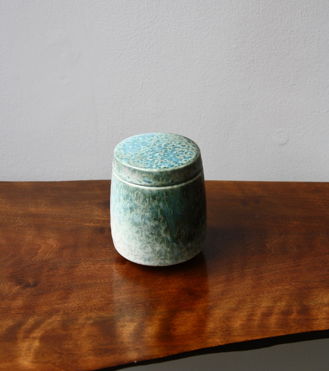 Small Lidded Jar / White & green glaze