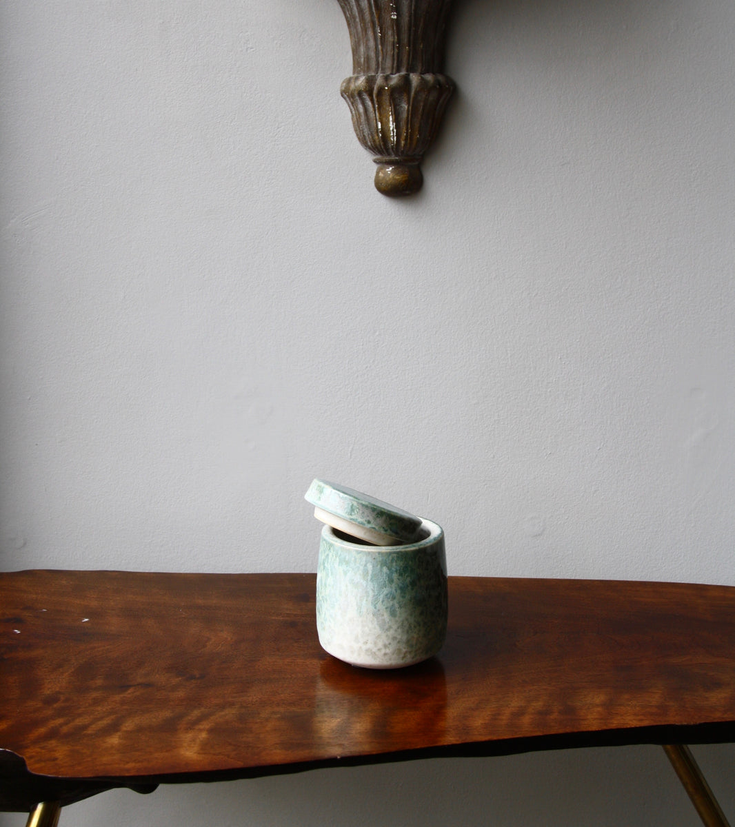 Small Lidded Jar / White & green glaze