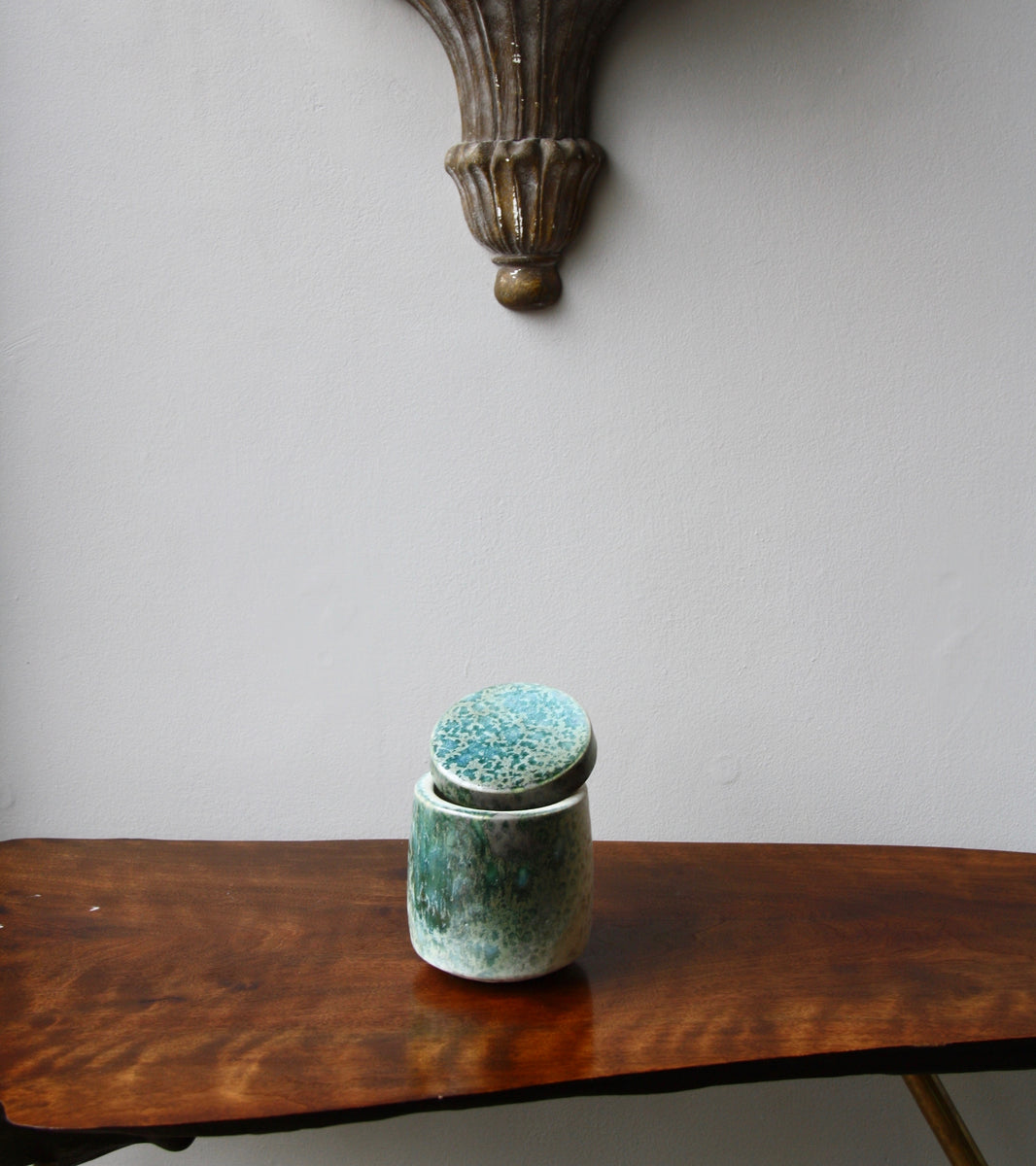 Small Lidded Jar / White & green glaze