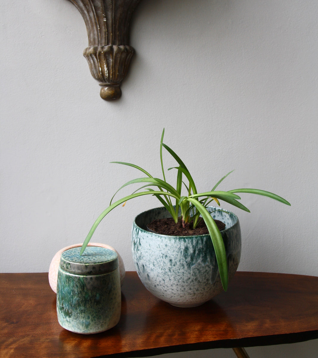 Small Lidded Jar / White & green glaze