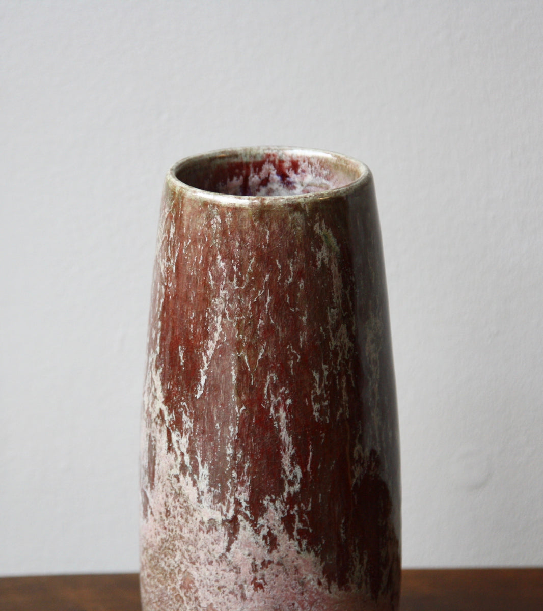 Oval Shaped Vase / Blossom/ Red glaze