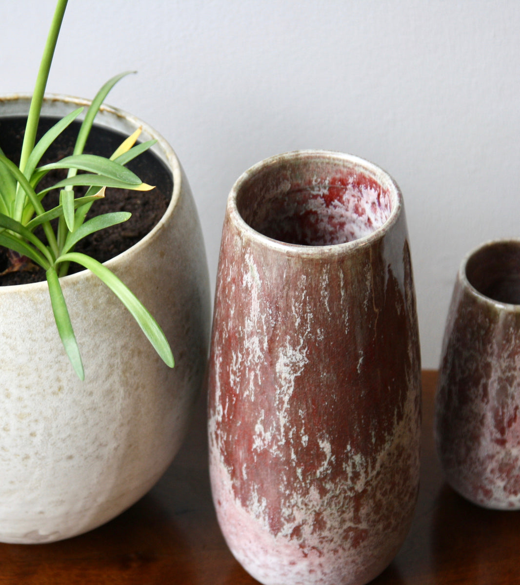 Oval Shaped Vase / Blossom/ Red glaze
