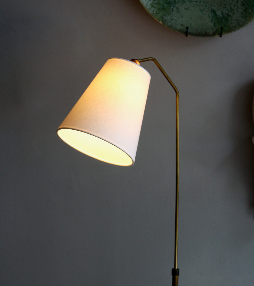 Bent-Neck Brass Floor Light / Denmark, 1940s