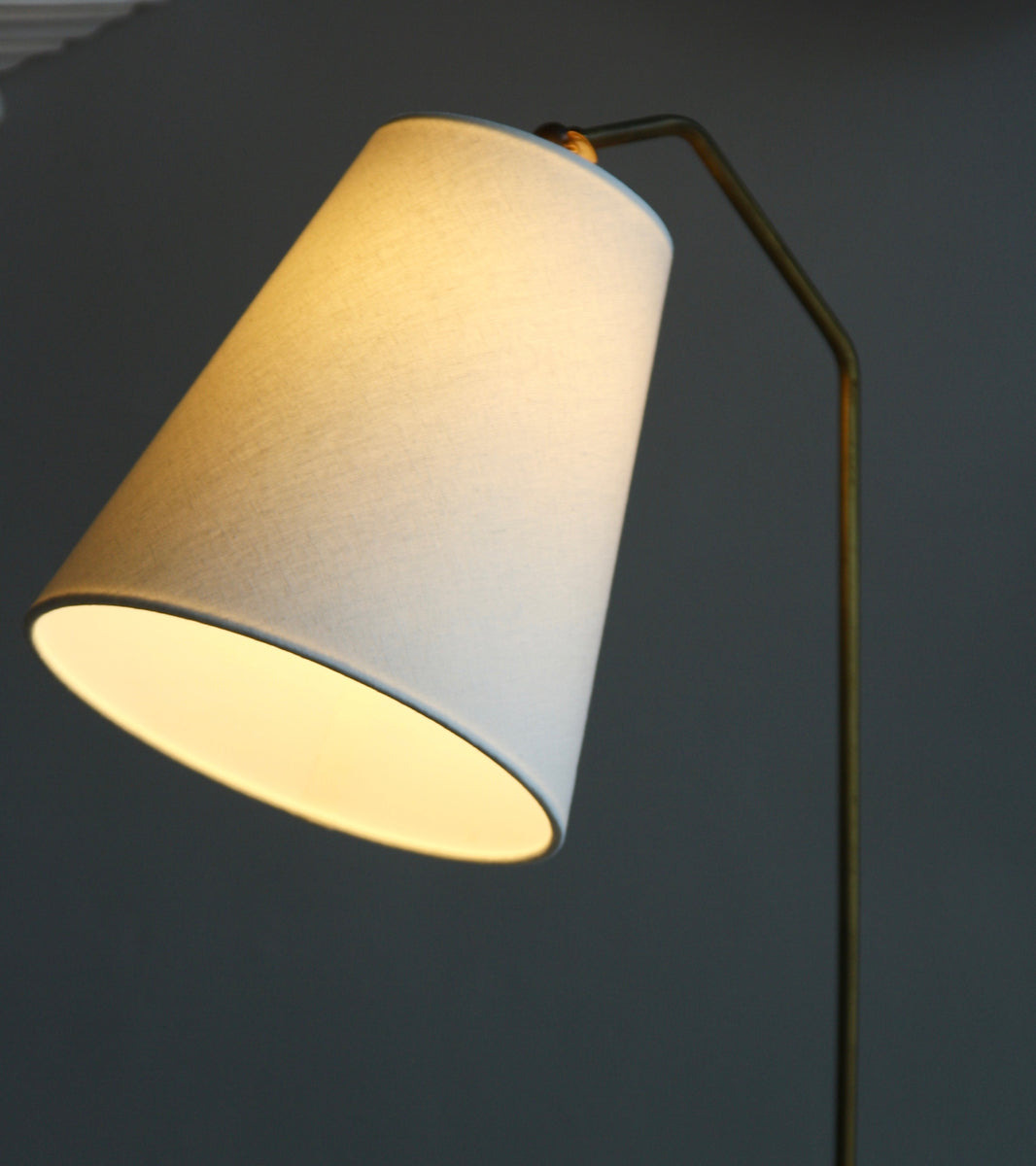 Bent-Neck Brass Floor Light / Denmark, 1940s