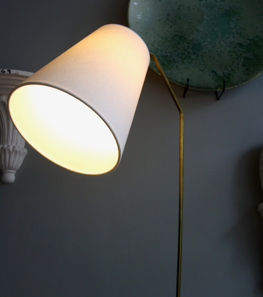 Bent-Neck Brass Floor Light / Denmark, 1940s